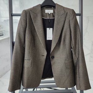 Reiss Zen Jacket Shiny Foulard, Black/Cream